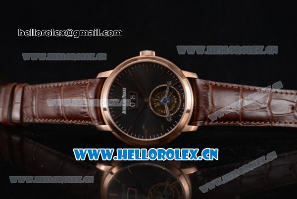 Audemars Piguet Jules Audemars Tourbillon Swiss Tourbillon Manual Winding Rose Gold Case with Black Dial Stick Markers and Brown Leather Strap (FT) - Click Image to Close